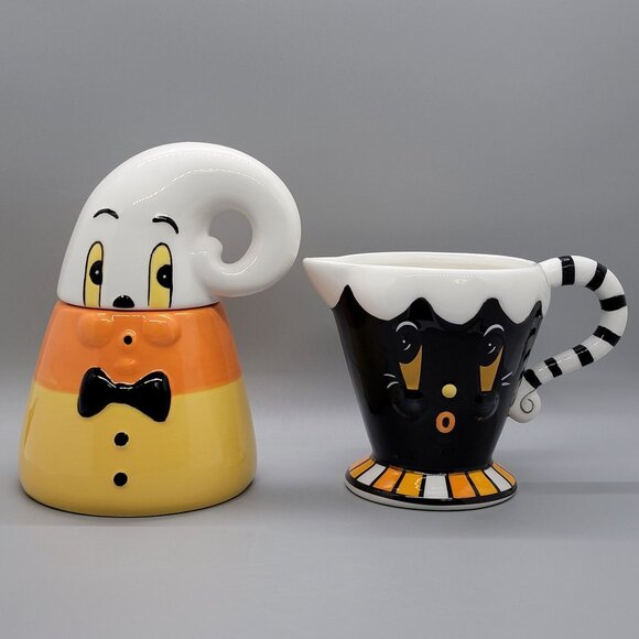 Johanna Parker Carnival Cottage Candy Corn Ghost Creamer Sugar Halloween Set - Picture 1 of 13